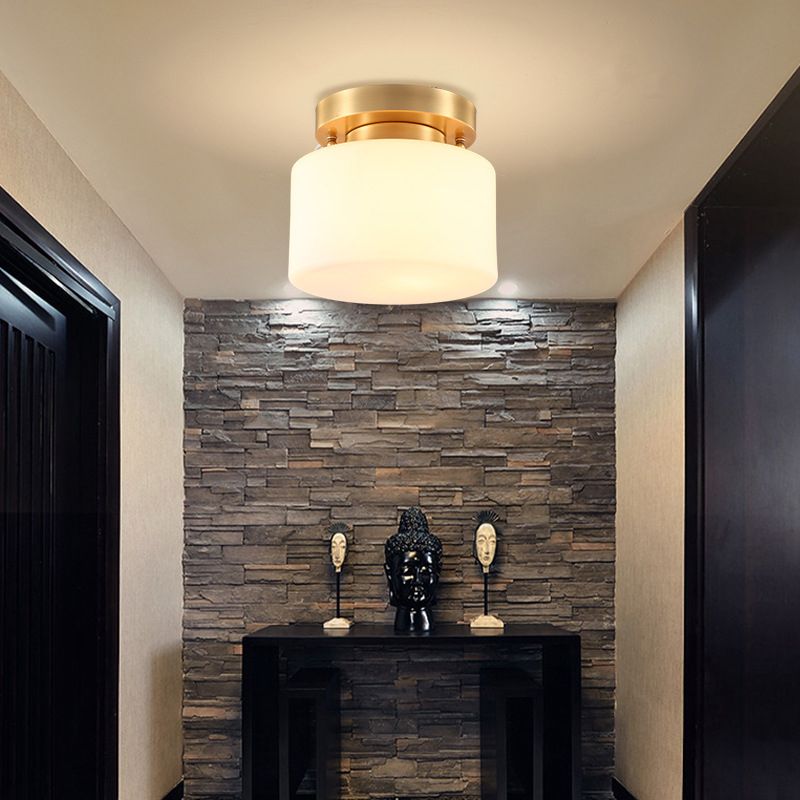 Cylinder Aisle Semi Flush Mount Ceiling Light Glass Modern Semi Mount Lighting in White