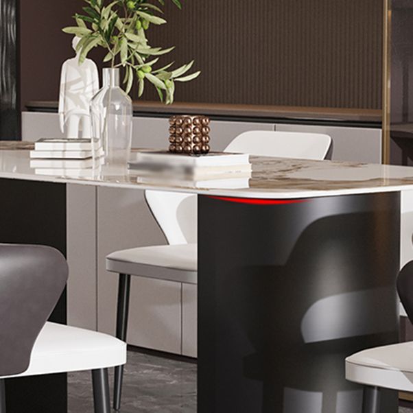 Modern Steel Dinette Set 1/2/7 Pieces Rectangle White Sintered Stone Top Dining Table Set