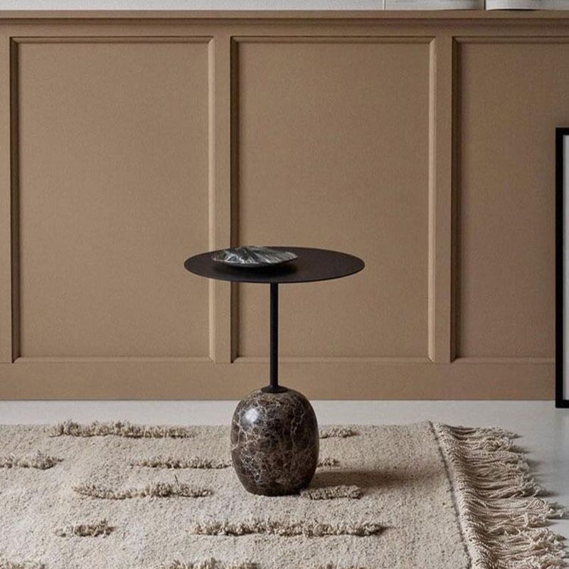Modern Black/White Metal End Table Marble Pedestal Side Table