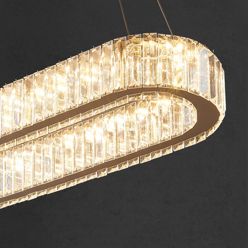 Luz de la isla LED cromada ovalada en la moderna lámpara colgante de acero inoxidable de estilo de lujo con sombra de cristal