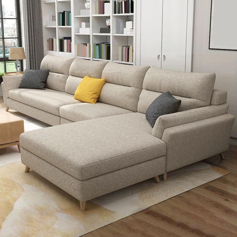Modern Slipcovered Sofa & Chaise Fabric Flared Arm Sectional
