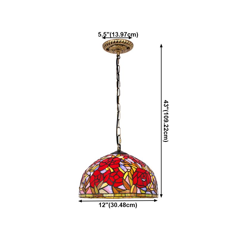 Dome Red gebrandschilderde glazen hanglampverlichtingsarmaturen Tiffany plafond hanger met 1 licht