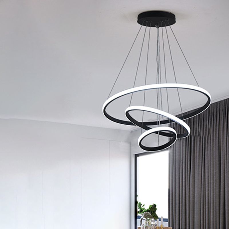 Luces colgantes de metal de estilo colgante de múltiples capas de 3 luces en negro