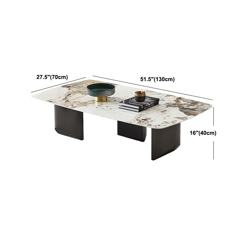 Stone Top Coffee Table with Black Metal Legs for Living Room