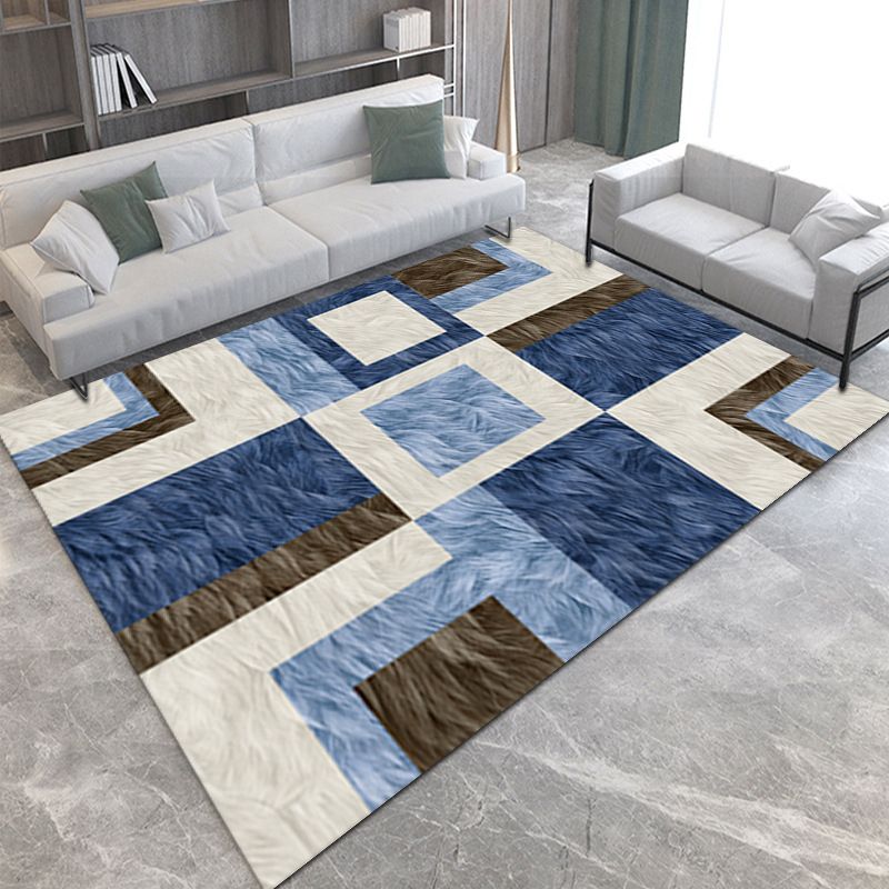 Modern Drawing Room Area Rug Geometric Pattern Polyester Area Carpet Anti-Slip Easy Care Rug