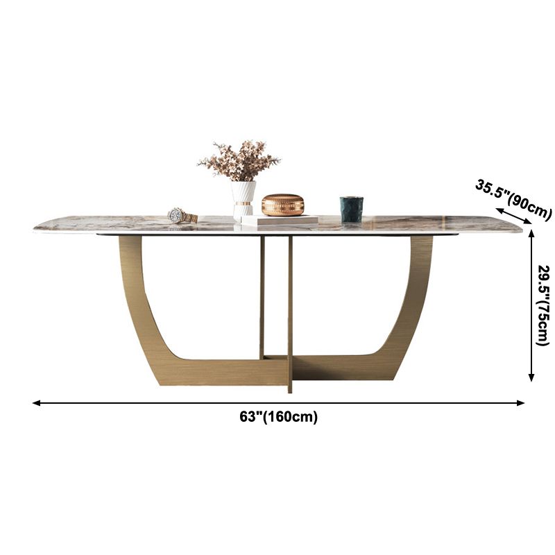 Metal Traditional Luxury Rectangle Table Sintered Stone Table for Dining Room and Kitchen