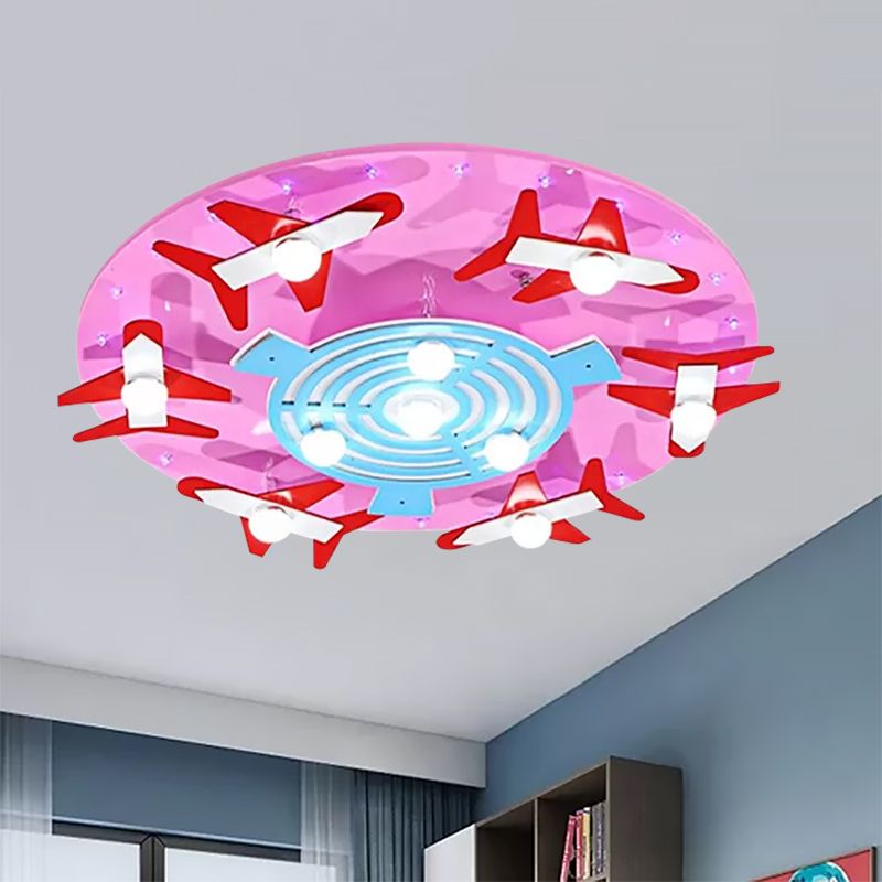 Lampada da soffitto rotonda in legno con sala giochi per aeroplano Lampada da soffitto per bambini accattivante