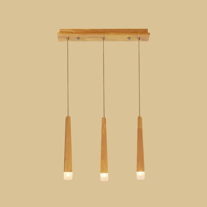 3/5 Heads Dining Room Multi Pendant Minimalist Beige Suspension Light with Square Bar Wood Shade