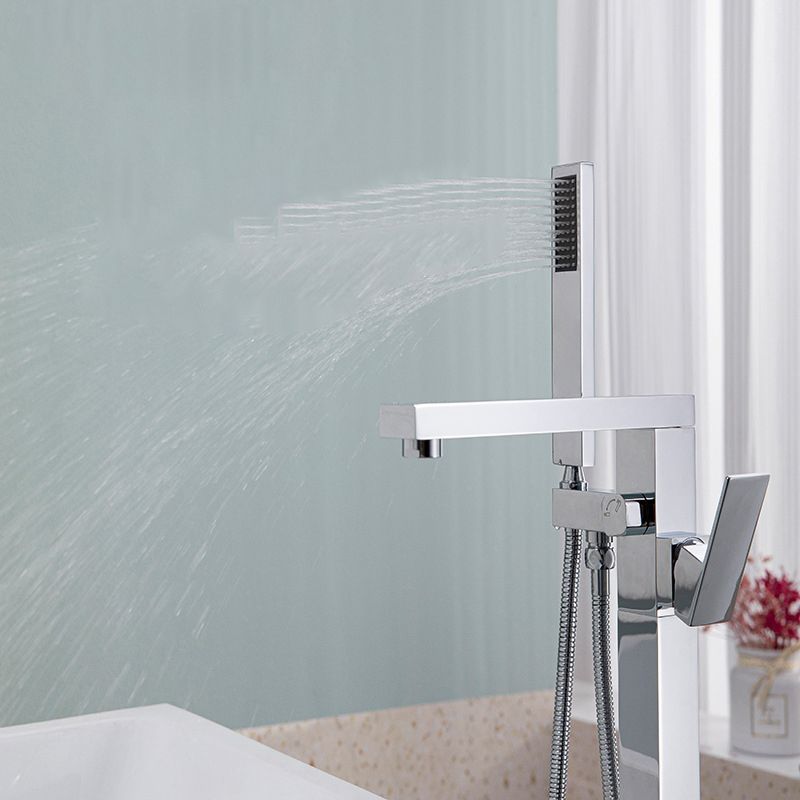 Bathroom Freestanding Tub Filler Floor Mounted One Handle Fixed Faucet with Hose