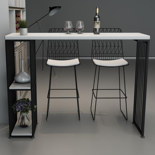 Glam Style Rectangle Bar Table Pine Solid Wood Bar Dining Table with Storage