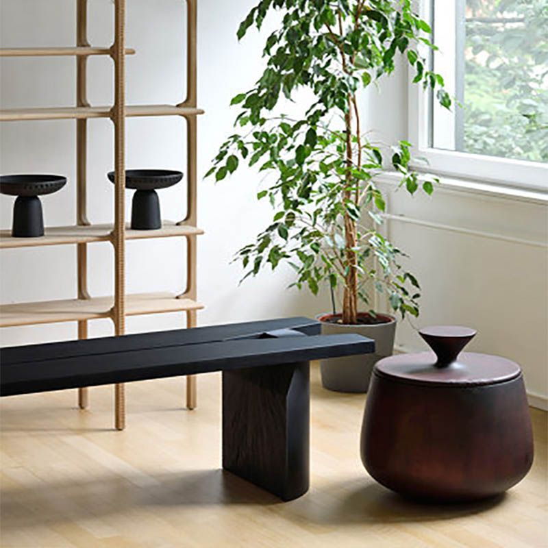 Contemporary Pine Wood Bench Black Seating Bench with Double Pedestal