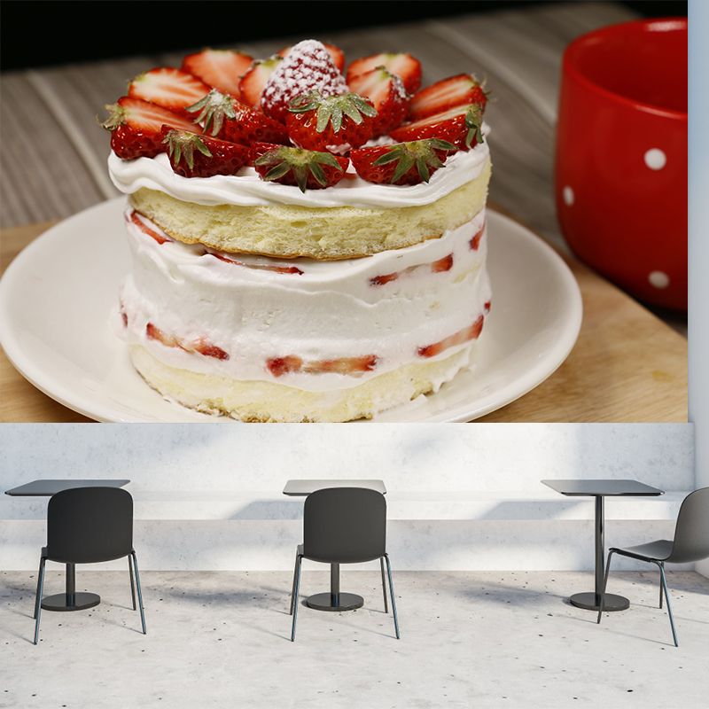 Photography Strawberry Cake Dessert Mural Wallpaper Commerce Shop Decoration