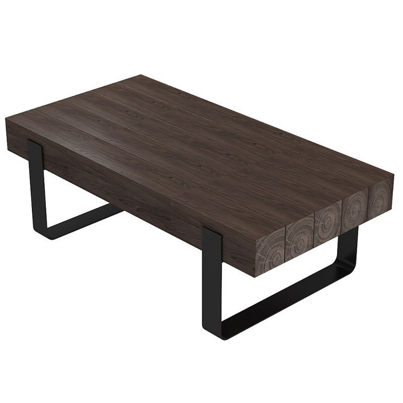 Black Metal Sled Legs  Coffee Table Solid Wood Coffee Table  for Living Room