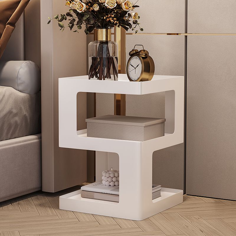 21.3" Tall Block Side Table with Metal Shelves Contemporary Square End Table Stand