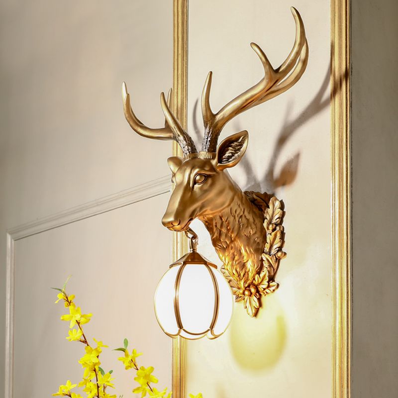 Éclairage d'écran en forme de tête d'or Résine country 17 "/ 25" W 1 Light Indoor Wall Mount Éclairage
