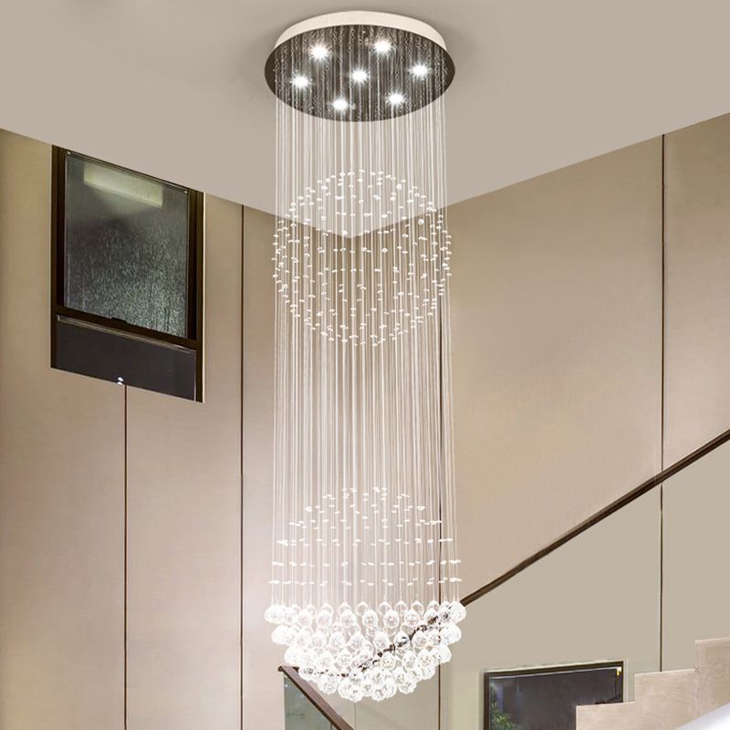 7 cabezas cascadas lámpara colgante LED modernismo blanco cristal transparente múltiples luz colgante para escalera
