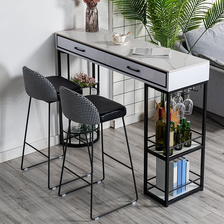Rectangle Glam Cocktail Bar Table Double Pedestal Hall/Pub Table with Drawer