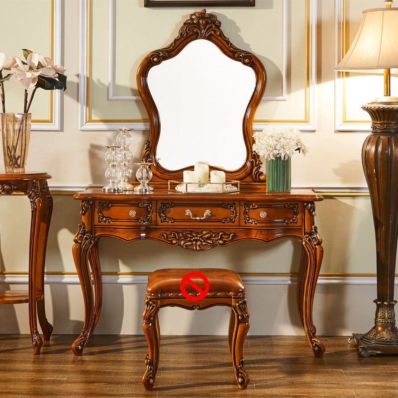 17.71" Wide Brown Vanity Set with Mirror Wood Vanity Tables with 3 Storage Drawers