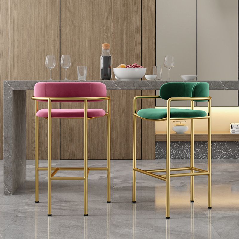 Glam Low Back Bar and Counter Stool Square Stool with 4 Gold Legs