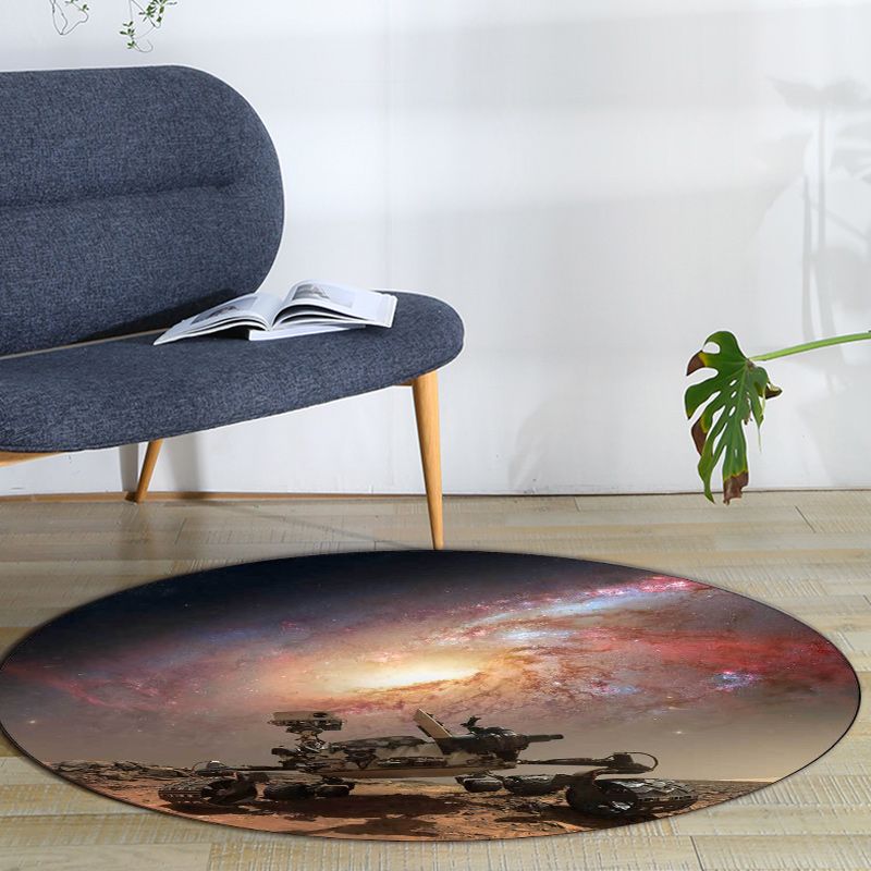 Modern Living Room Rug in Brown Outer Space Galaxy Print Rug Polyester Pet Friendly Area Rug
