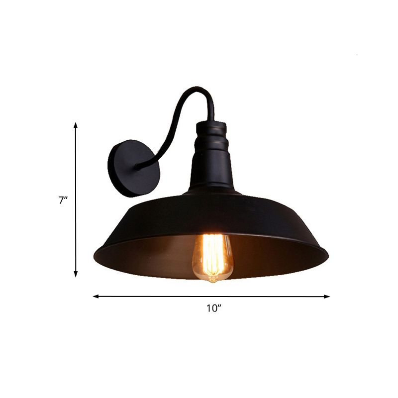 1 Bulb Metal Wall Lamp Industrial Style Black/White Barn Shade Porch Wall Mount Light, 10"/14" Diameter