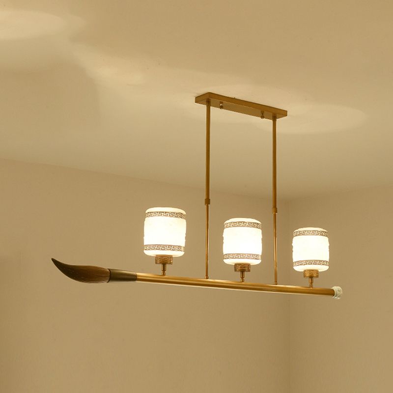 3-Light Island Lighting Fixtures Modern Restaurant Suspension Lamp with White Glass Shade