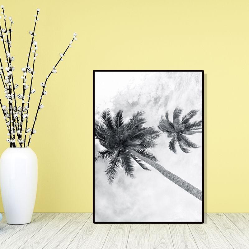 Photography Tropix Wall Art Print with Coconut Tree Looking-Up View in Grey for Room