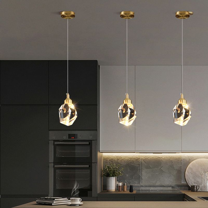 Modern Luxury LED Pendant Light Copper Geometric Hanging Lamp with Crystal Shade