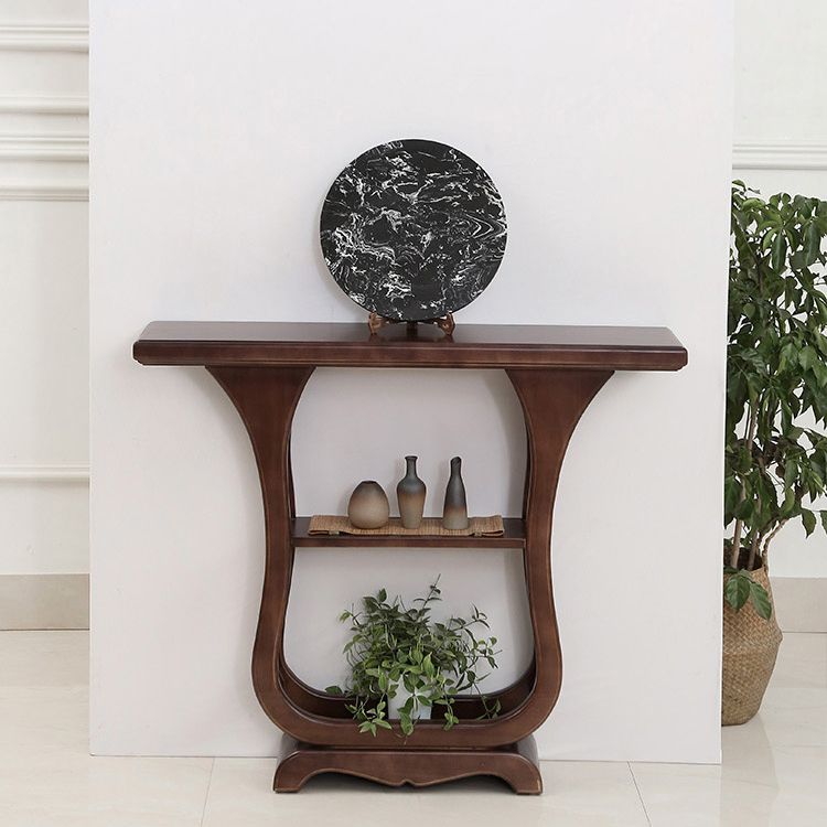Solid Wood Rectangle Console Table 33.46" Tall Accent Table with Shelves