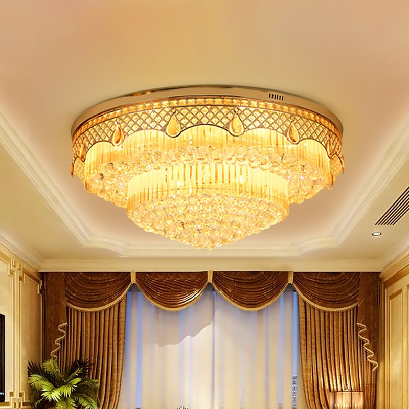 6 Bulbs Tapered Ceiling Light Modern Gold Finish Clear Cut Crystal Balls Flush Mount Lamp