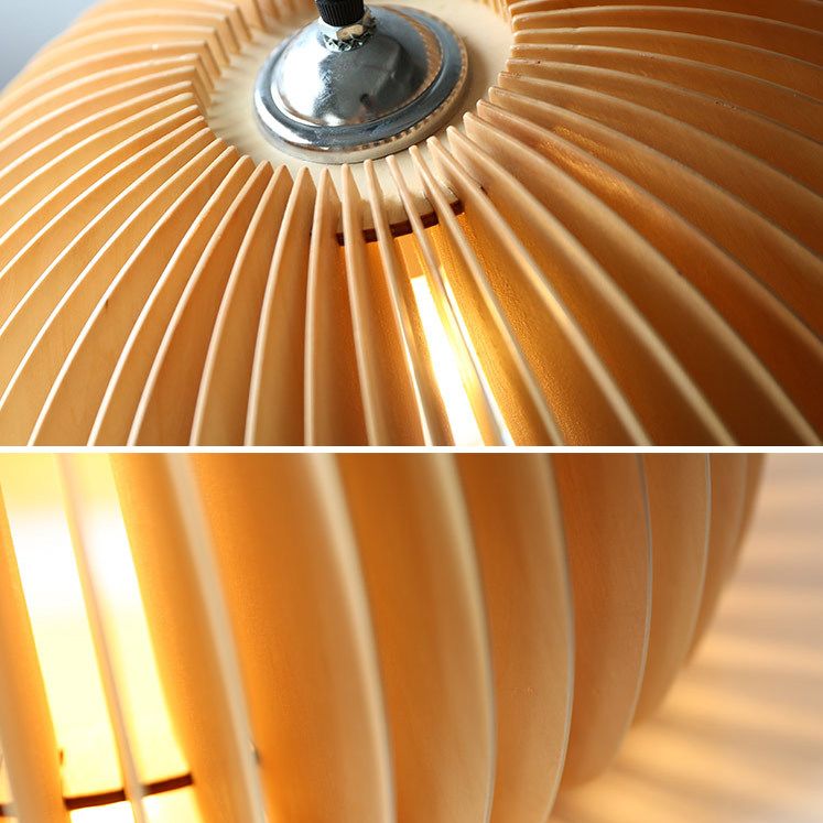 Beige Holzkürbis hängende helle chinesische style 1 leichte Restaurant Decke Anhängerlampe