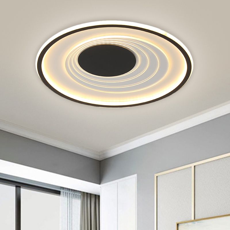 Planetary Orbit Flush Lamp Minimalism Metal Black/Gold LED Ceiling Fixture in Warm/White Light, 16"/19.5" Width