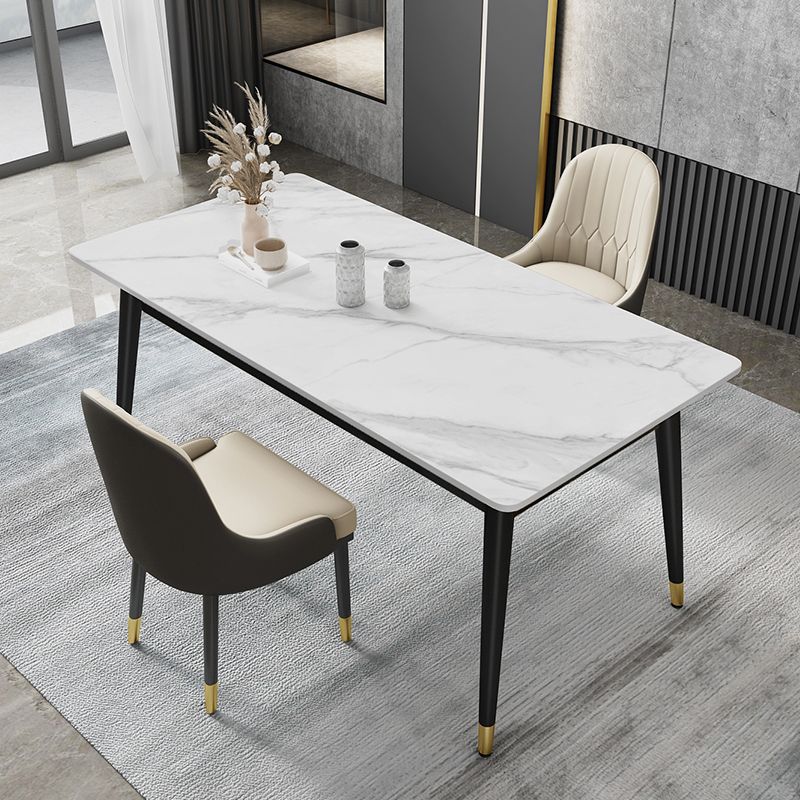 Glam Style Stone Top Dining Table 4 Metal Legs Table Home Rectangle Dining Table