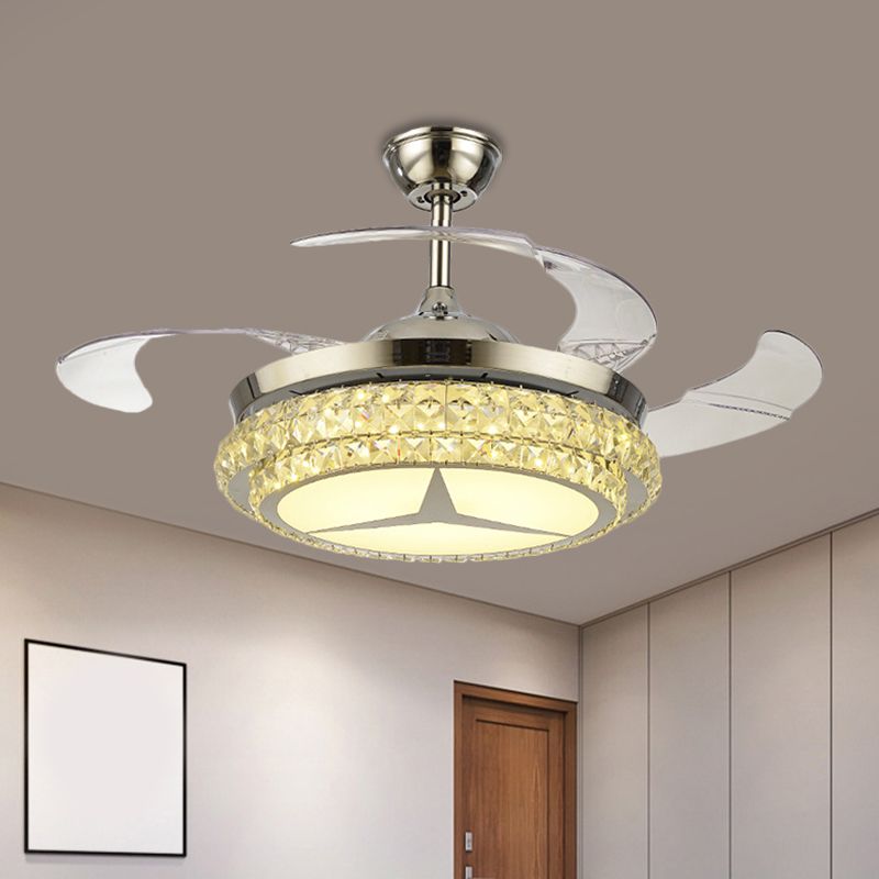 Crystal Block Round Plafond Lampe à fans Simple 19 "W LED LED LED MOT MONTING LECLING AVEC AVEC STOI / DESIGNE FLORAL, 4 lames