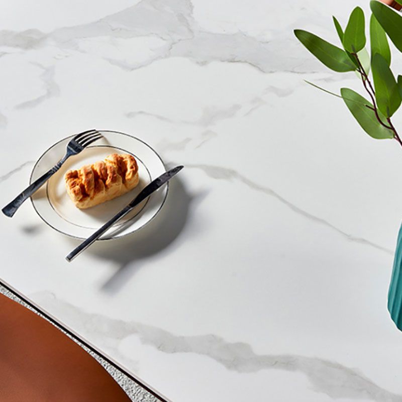 Modern Rectangle Dining Table Sintered Stone Top Table with 4 Black Metal Legs