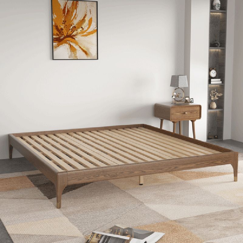 Ash and Pine Wood Bed without Headboard Platform Bed Frame in Brone