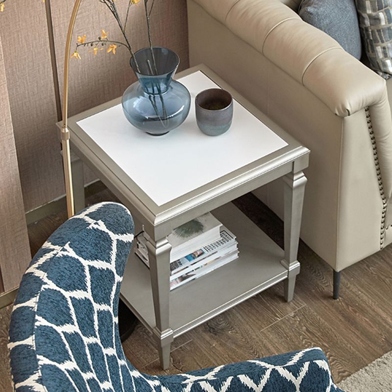 25.6" Tall Wood Square Top Side Table Sliver 4 Legs End Table with Shelf