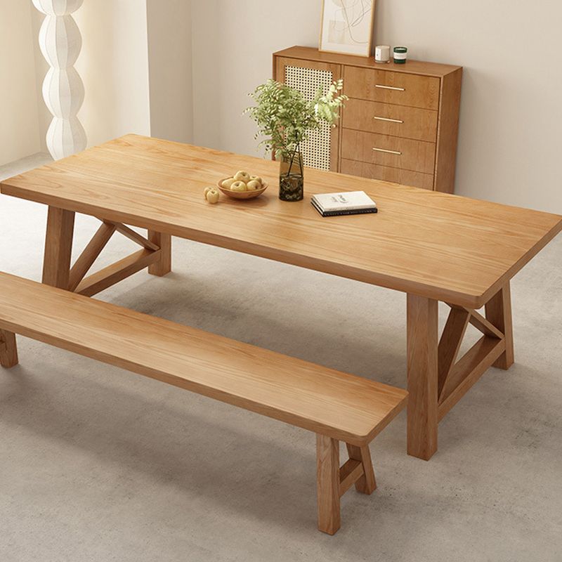 Glam Style Wood Dining Table Rectangle Table with Wood Legs for Kitchen