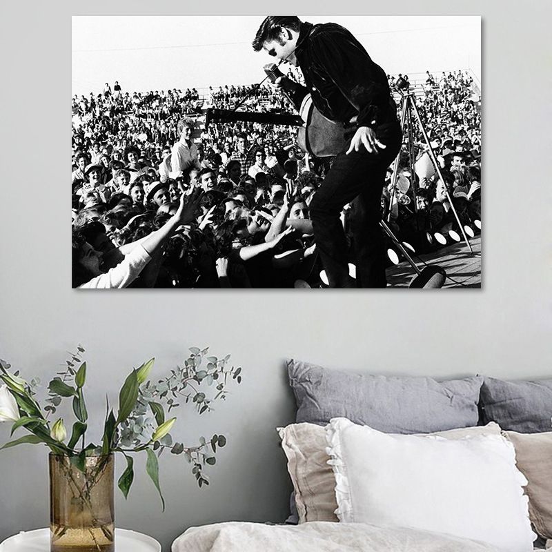 Photographic Elvis Presley Wall Art in Black and White Nostalgic Canvas Print for Home