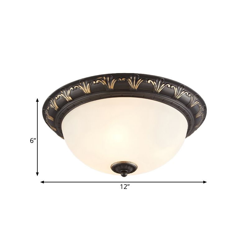 Black 2/3 Heads Ceiling Flush Countryside White Glass Dome Flush Mount Light Fixture for Bedroom, 12"/15.5" W