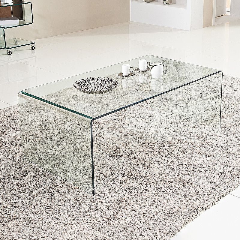 Modern Square Sled Base Glass Square Coffee Table for Apartment