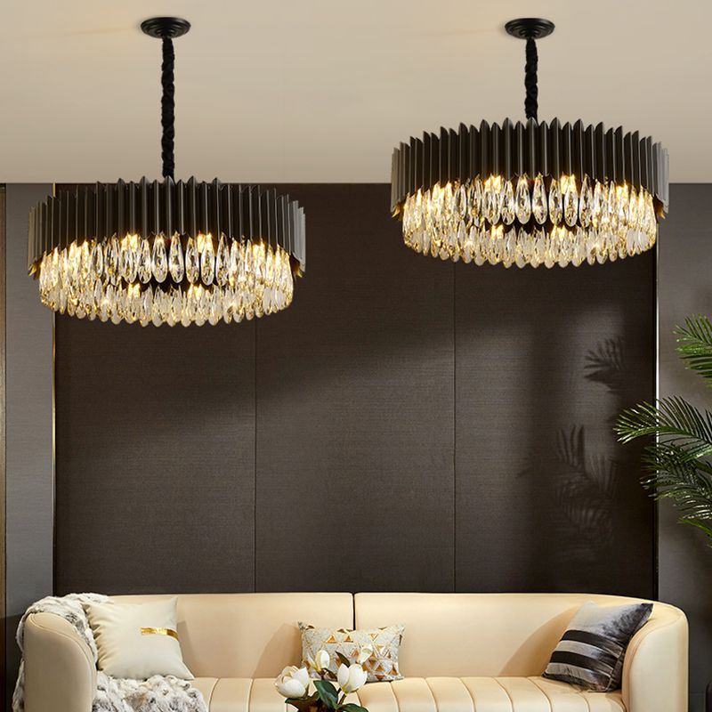 Schwarzer Anhänger Licht moderner Stil Metallkristall Kronleuchter Licht für Wohnzimmer