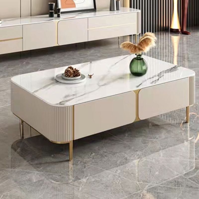 Rectangle Storage Coffee Table Glam Slate Cocktail Table with 4 Legs