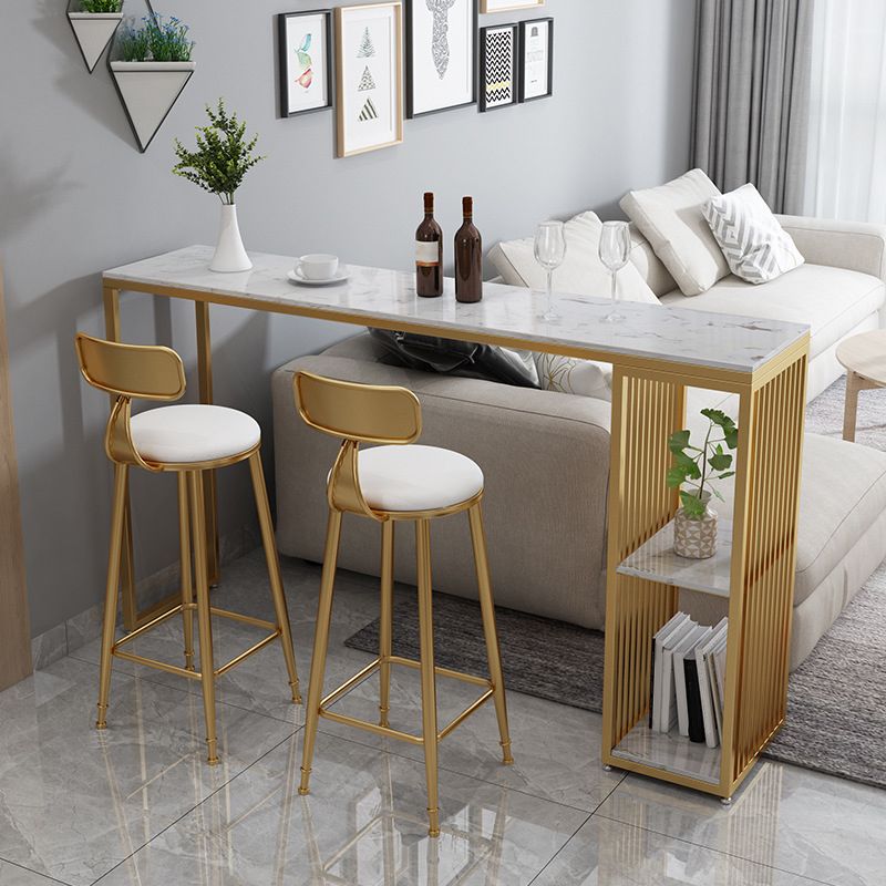 Modern Bar Table Set 1/3 Pieces Faux Marble Counter Table with Upholstered Stools