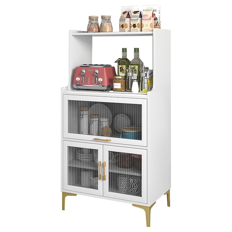 Stone and Wood Buffet Sideboard Modern Open Storage with Glass Doors