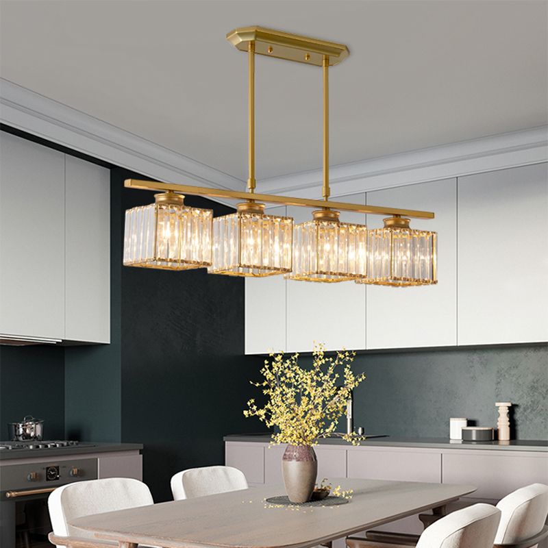Contemporary Island Light Fixture Crystal Square Shade Hanging Light for Dining Table