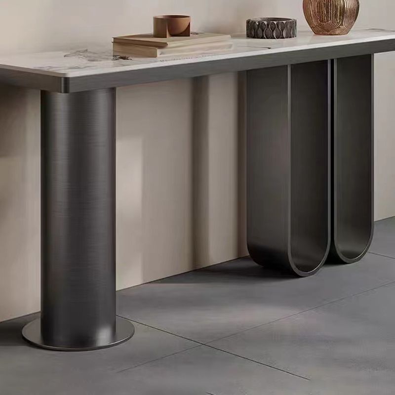 Rectangle Shape Console Table Contemporary Stone Sofa Table in Black