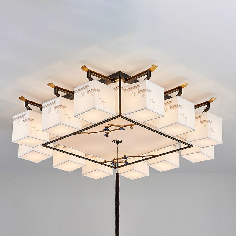 Plafonnier affleurant de Style traditionnel, abat-jour en tissu, luminaire pour salon