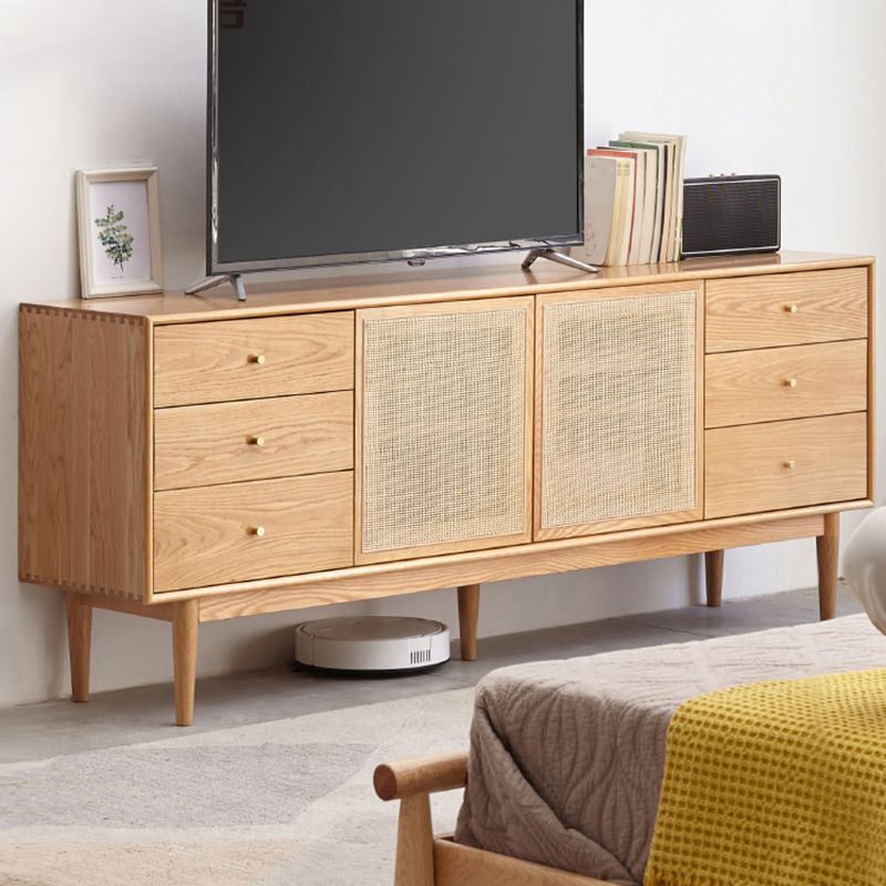 Scandinavian TV Stand Console with Wooden Shelf for Living Room