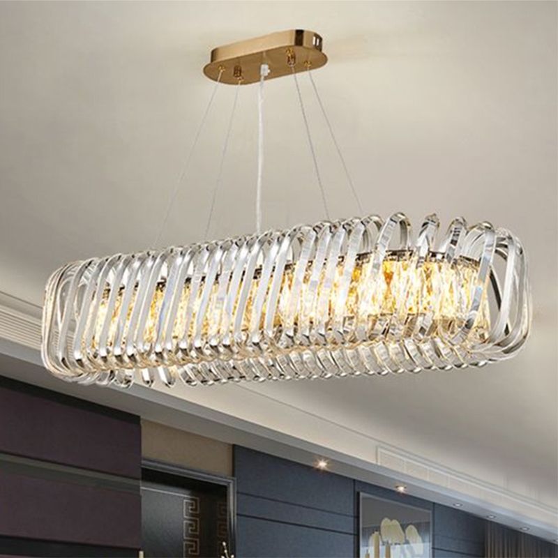 Contemporary 1-Light LED Island Pendant with Crystal Shade Clear Oval Hanging Light Fixture